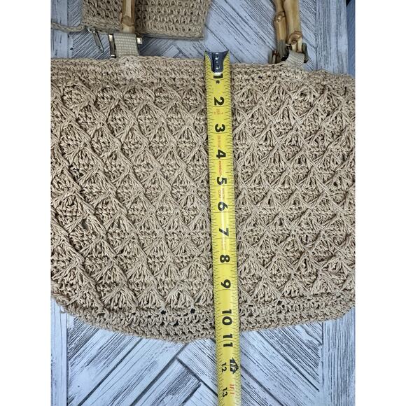 Woven Straw Purse With Bamboo Handles And Attached Coin Purse Charter Club - Picture 7 of 9